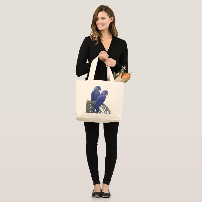 Pair of Stunning Blue Parrots In The Wild Large Tote Bag (Front (Model))