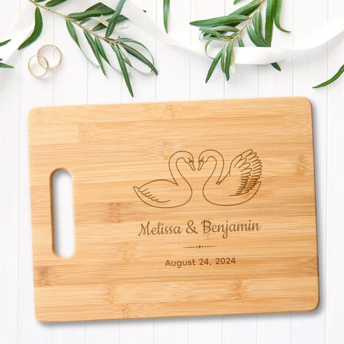 Pair of Swans Save the Date Wedding Anniversary Cutting Board