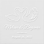 Pair of Swans Save the Date Wedding Anniversary Embosser<br><div class="desc">A simple line art of a pair of white swans. Customize with bride and groom names and the date.</div>