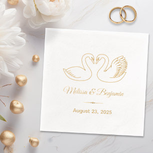Pair of Swans Save the Date Wedding Anniversary Foil Napkins