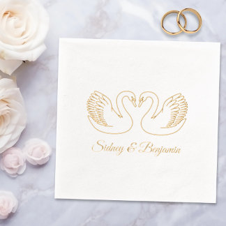 Pair of Swans Wedding Anniversary V3 Foil Napkins