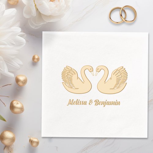 Pair of Swans Wedding Anniversary V4 Foil Napkins