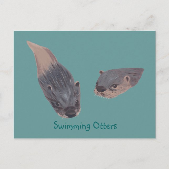 Pair of Swimming Otters Postcards (Front)