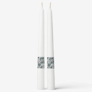 Pair of Taper Candles Damask Gray Black & White 