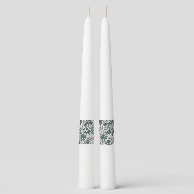 Pair of Taper Candles Damask Gray Black & White  (Front)