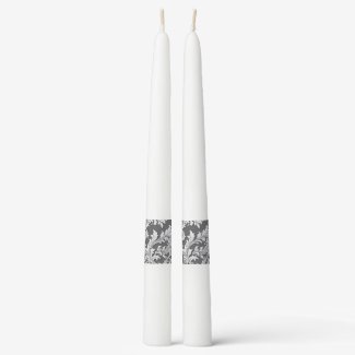 Pair of Taper Candles Damask Gray Black & White 