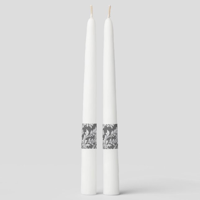 Pair of Taper Candles Damask Gray Black & White  (Front)