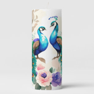 Pair of Twin Peacocks Pillar Candle