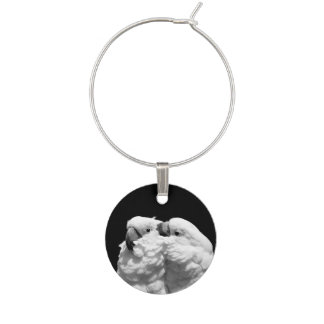 Pair of umbrella cockatoos wine glass charm