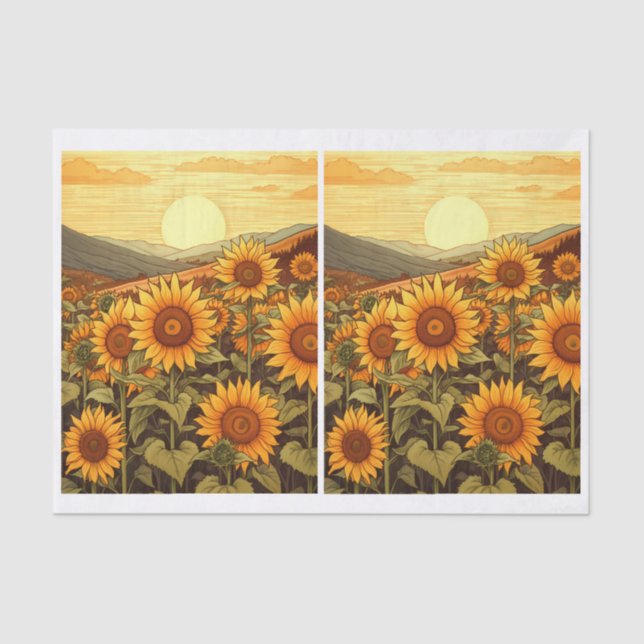 Pair of Valley of Pretty Sunflowers Illustrations Tissue Paper (Front)