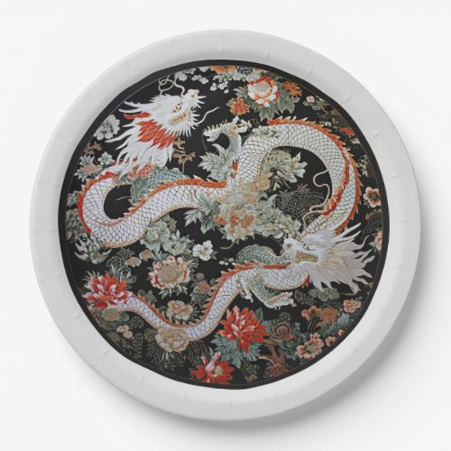 Pair of White Asian Dragons Paper Plates