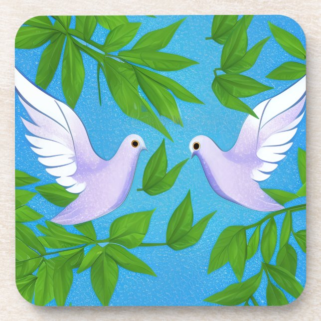 Pair of White Doves Beverage Coaster (Front)