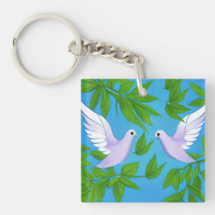Pair of White Doves Keychain