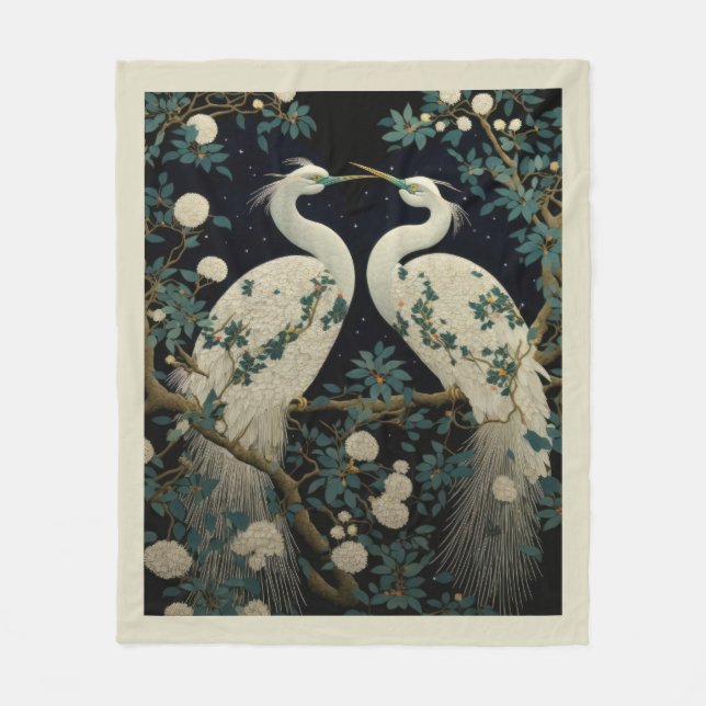 Pair of White Egrets Fleece Blanket (Front)