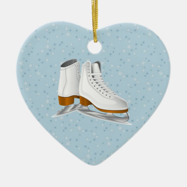 pair of white ice skates ceramic ornament (Front)