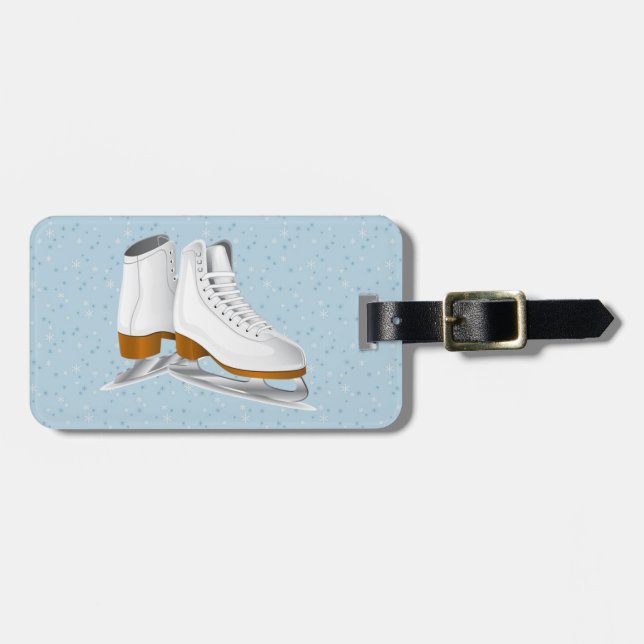 pair of white ice skates luggage tag (Front Horizontal)
