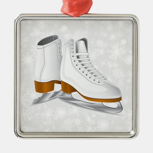 pair of white ice skates metal ornament (Front)