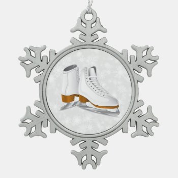 Pair Of White Ice Skates Pewter Snowflake Ornament by ChristmasTimeByDarla at Zazzle
