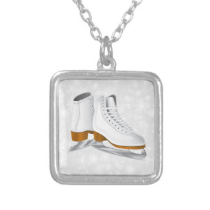 pair of white ice skates silver plated necklace