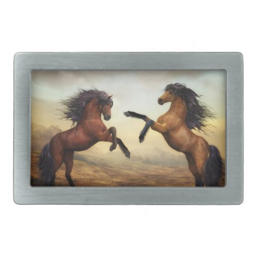 pair of wild horses  belt buckle