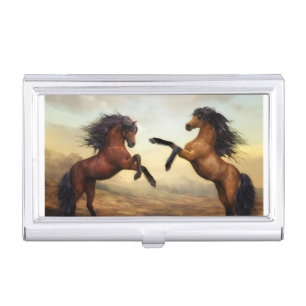 pair of wild horses business card case