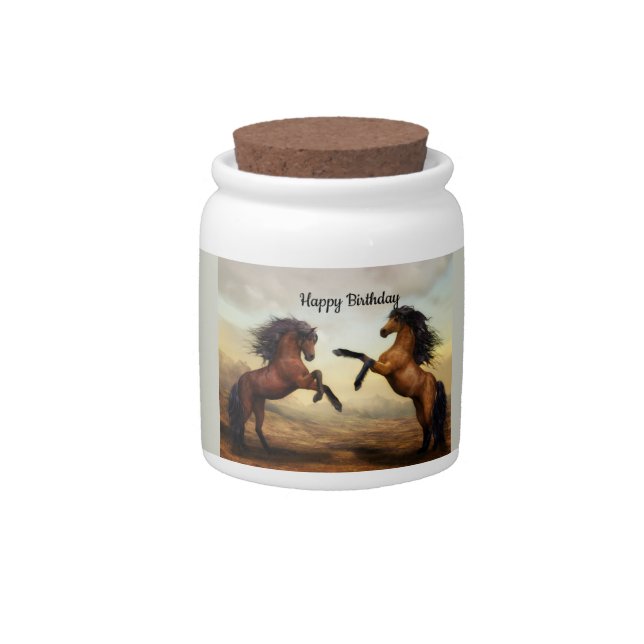 pair of wild horses  candy jar (Front)