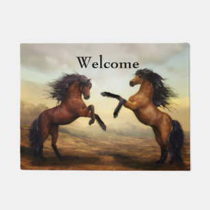 pair of wild horses doormat