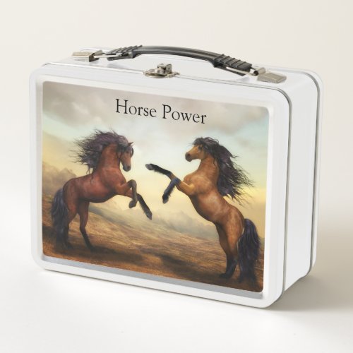 pair of wild horses  metal lunch box