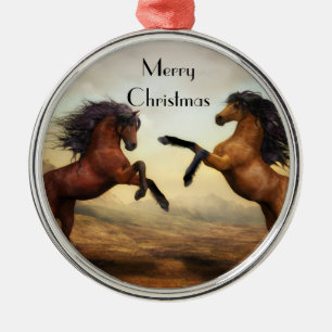 pair of wild horses snowflake metal ornament