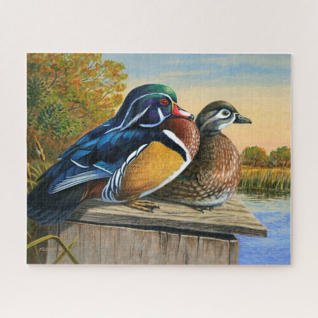 Pair of Wood Ducks On Nesting Box Painting, Vs 2 Jigsaw Puzzle (Horizontal)