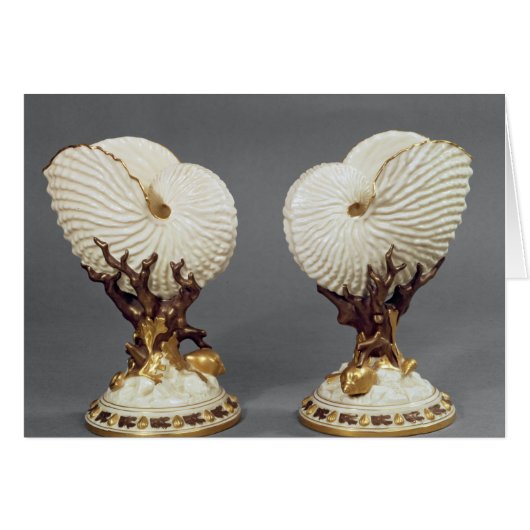Pair of Worcester vases shaped as Nautilus Cards (Front Horizontal)