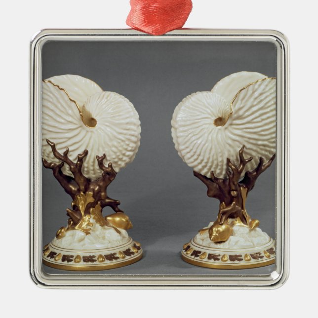Pair of Worcester vases shaped as Nautilus Metal Ornament (Front)