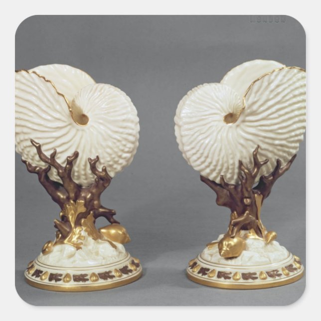 Pair of Worcester vases shaped as Nautilus Square Sticker (Front)