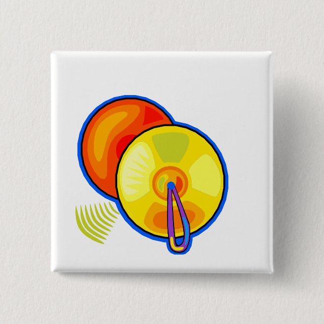 Pair of yellow cymbals outlined in blue graphic button (Front)
