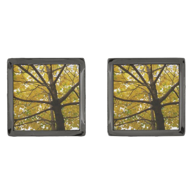 Pair of Yellow Maple Trees Autumn Nature Cufflinks (Front)