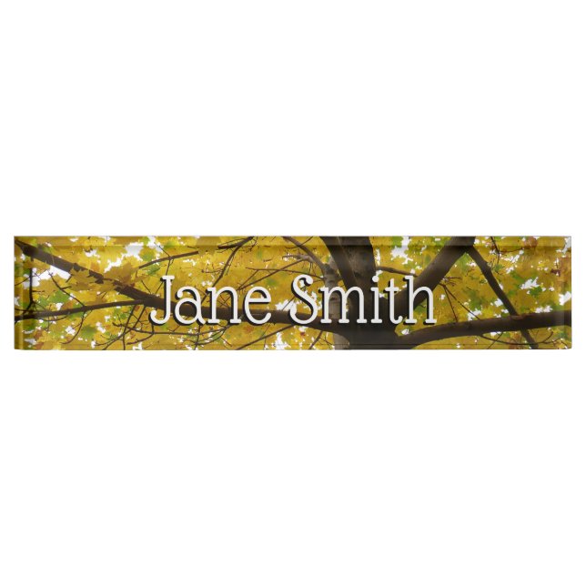 Pair of Yellow Maple Trees Autumn Nature Desk Name Plate (Front)