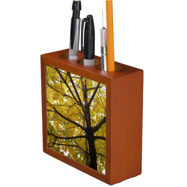 Pair of Yellow Maple Trees Autumn Nature Desk Organizer (In Situ)