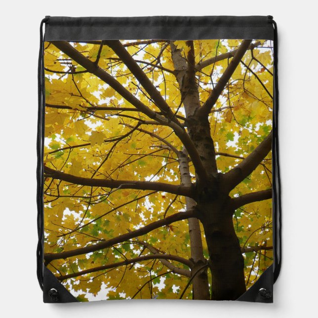 Pair of Yellow Maple Trees Autumn Nature Drawstring Bag (Front)