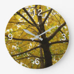 Pair of Yellow Maple Trees Autumn Nature Large Clock