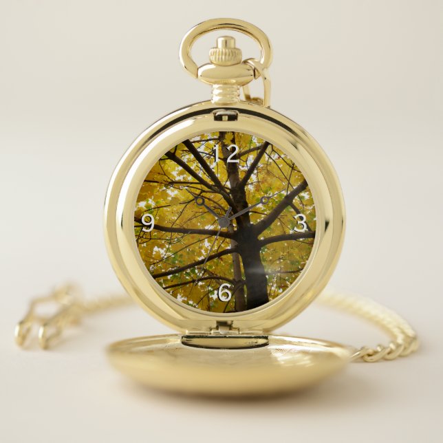 Pair of Yellow Maple Trees Autumn Nature Pocket Watch (Inside)