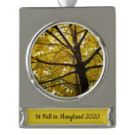 Pair of Yellow Maple Trees Autumn Nature Silver Plated Banner Ornament