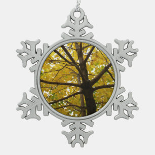 Pair of Yellow Maple Trees Autumn Nature Snowflake Pewter Christmas Ornament
