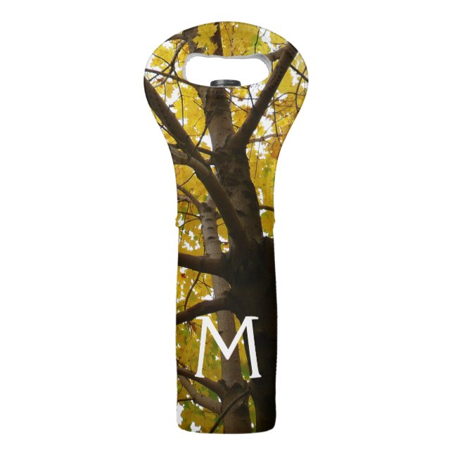 Pair of Yellow Maple Trees Autumn Nature Wine Bag (Front)