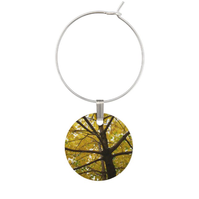 Pair of Yellow Maple Trees Autumn Nature Wine Charm (Front)