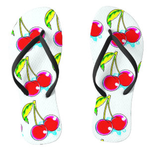 paired red cherries  design flip flops
