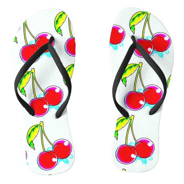 paired red cherries  design flip flops (Footbed)