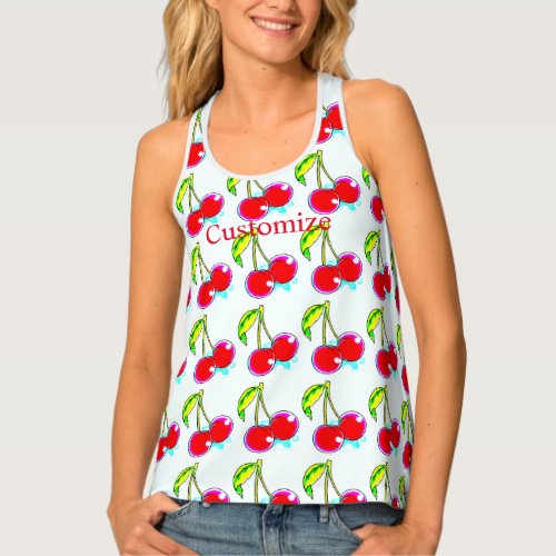 paired red cherries pattern tank top