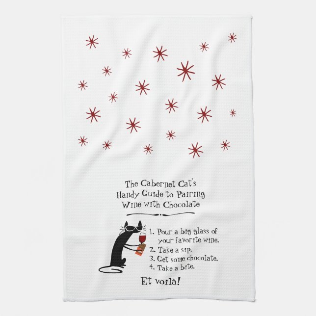Pairing Wine with Chocolate Funny Cat Kitchen Towel (Vertical)