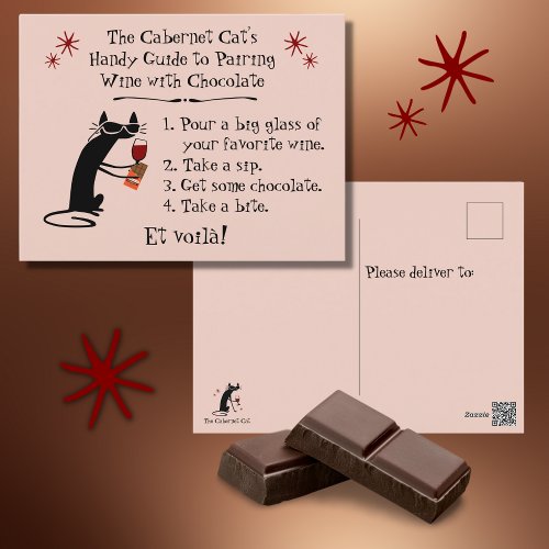 Pairing Wine with Chocolate Funny Cat Postcard