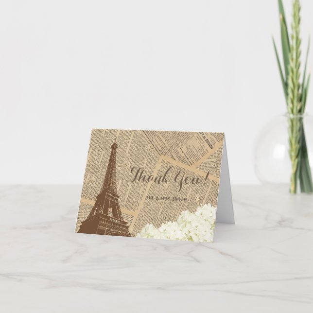 Pairs Eiffel Tower Vintage Wedding Thank You (Front)